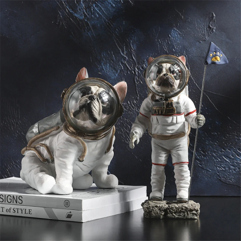 

Resin Astronaut Dog Statue Figurine Animals Spaceman Bulldog Art Sculpture Model Art Craft Home Decoration Accessories