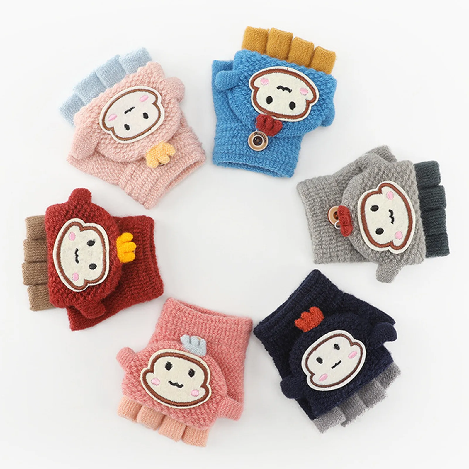 Cute Cartoon Soft Convertible Flip Top Gloves Kids Baby Winter Warm Knit Fingerless Mitten Winter Fashion Children Warm Gloves