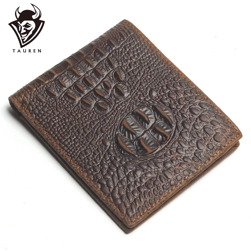 

100% TOP Cow Genuine Leather Men Wallets 2021 Wallet Crocodile Embossed Purse Vintage Designer Male