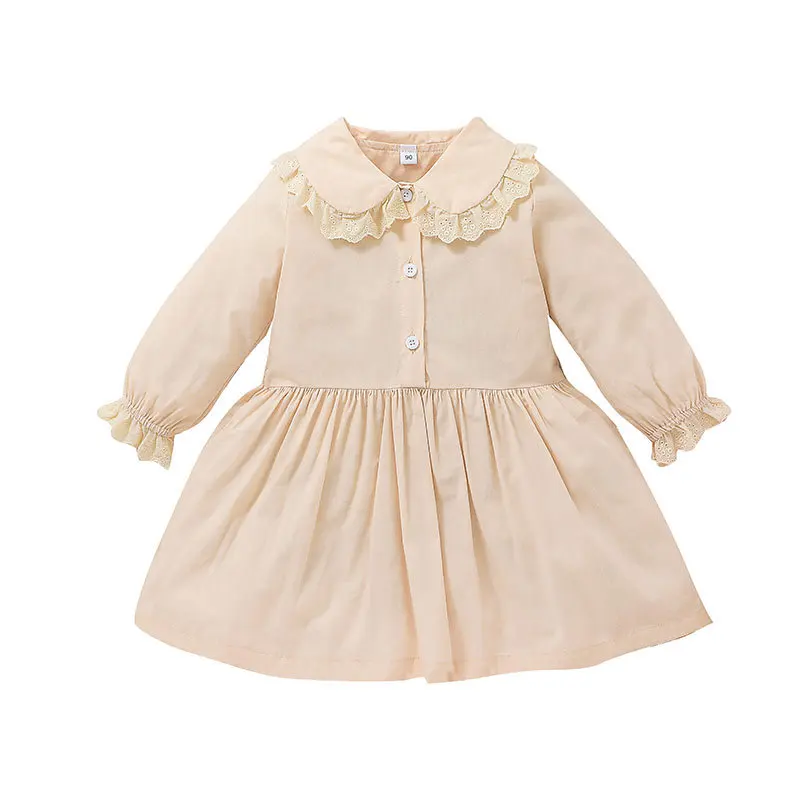 

Spring Long Sleeve Cute Girls Dress Button Infant Princess Dress Toddler Party Vestidos Baby Girls Clothing Lace Kids Dresses