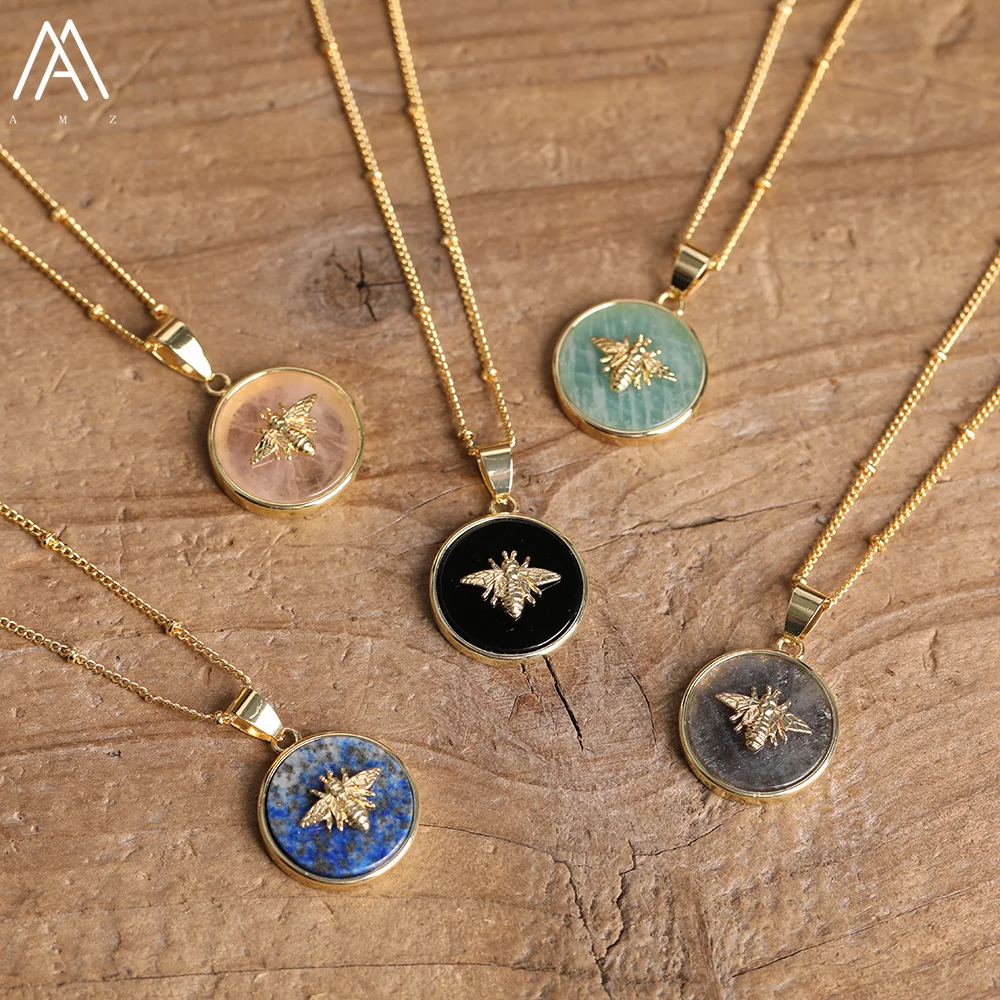 

Natural Agate Stone Inlay Bees Beads Choker Necklace For Women Fashion Statement Jewelry Gifts