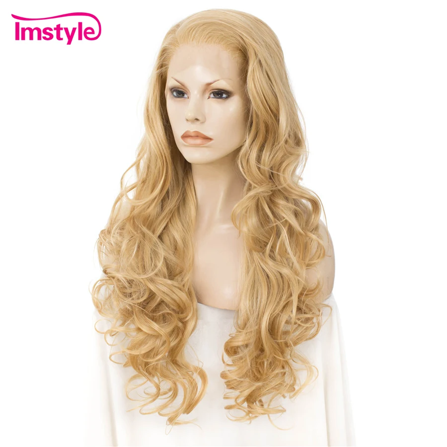 Imstyle Blonde Wig Long Wavy Synthetic Lace Front Wig Heat Resistant Fiber Natural Hair Lace Front Wig Cosplay Wigs For Women