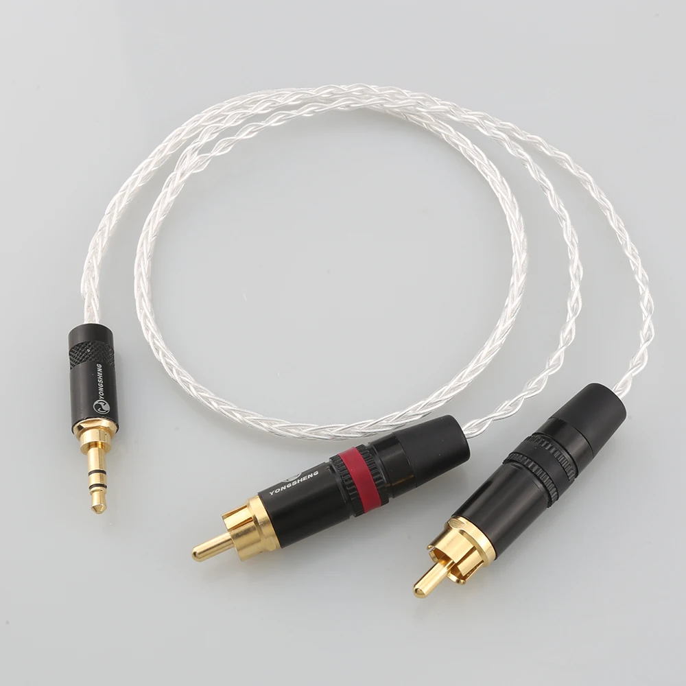 

Audiocrast 3.5mm Stereo to 2 RCA Male Audio Adapter Cable 8-cores 7N OCC Copper Silver plated Audio Cable