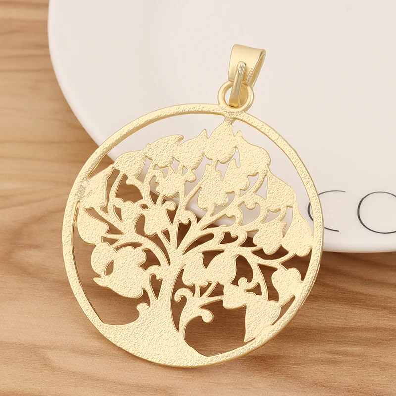1 Piece Matte Gold Color Large Tree Charms Pendants for Necklace Jewellery Making Accessories 62x62mm