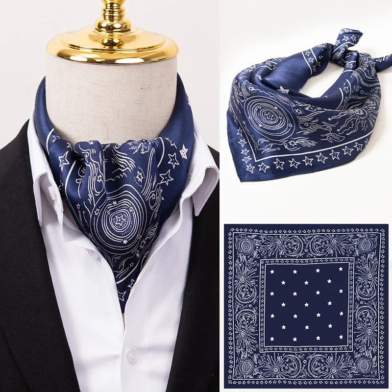 Neckerchief Men Fashion England Suit Shirt Collar Business100% Natural Silk Square Scarf British Retro Shirt Printed Bandana