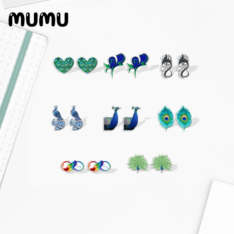 2020 New Peacock Feather Acrylic Stud Earring Lovely Earrings Resin Epoxy Jewelry Gifts Fans