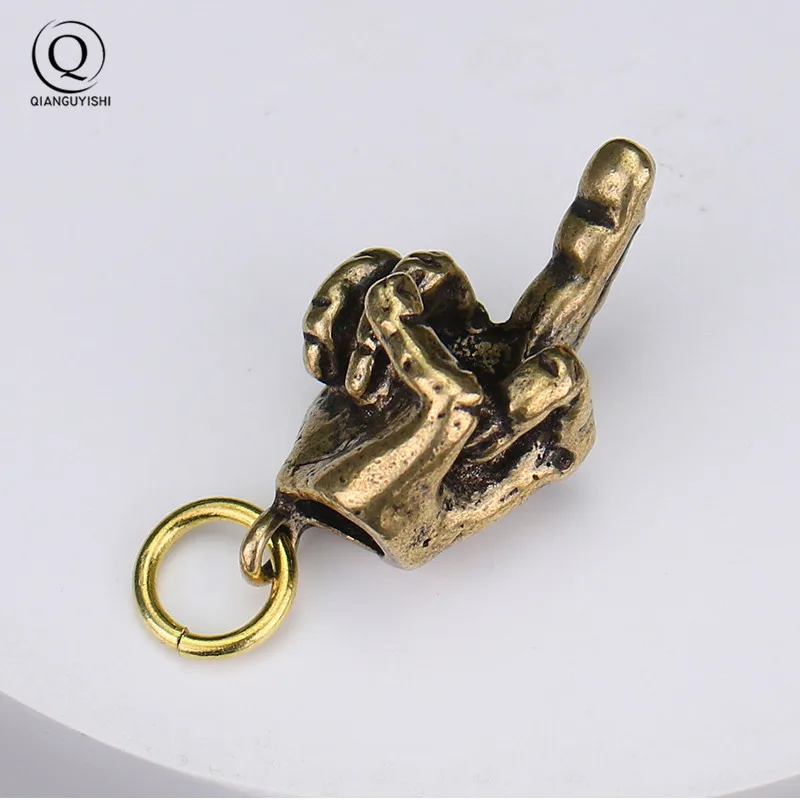Metal Brass Raised Middle Finger Up Shape Keychain Pendant Jewelry Punk Rock Men Fashion Car Key Chain Ring Hanging Hand Keyring