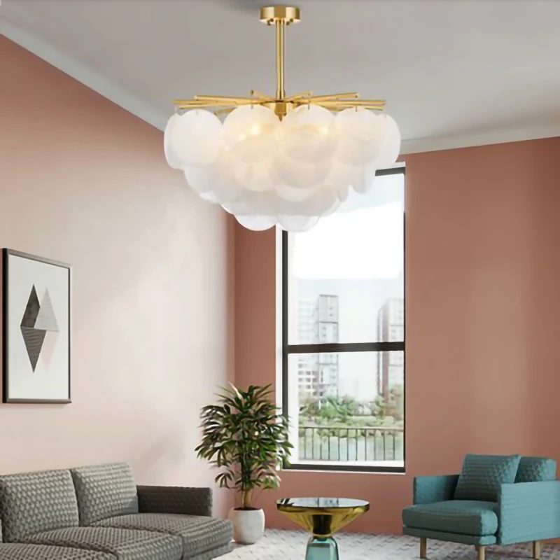 Nordic LED Chandelier Luxury 6/8 Heads Frosted Glass Chandelier for Bedroom Decoration Large Chandeliers Ceiling Hanging