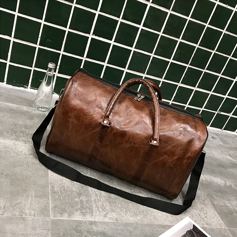 Yüksek kapasiteli seyahat çantası bagajı Unisex eğlence spor haftasonu çanta iş bavul yumuşak deri seyahat Duffels omuz çantaları