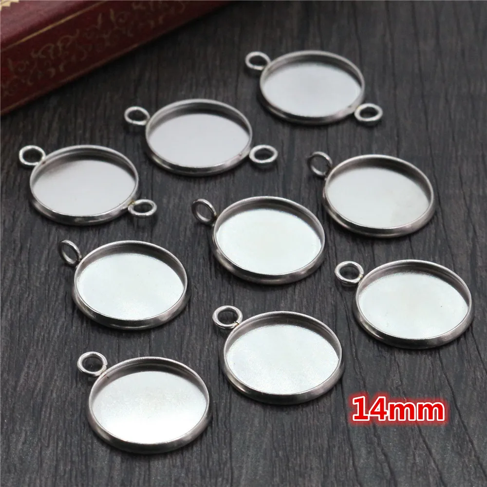 

(Never Fade) 14mm 20pcs Stainless Steel 3 Style Cameo Settings Cabochon Base Charms Pendant High Quality