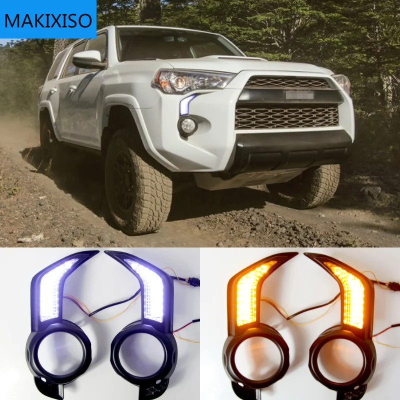 12V Daytime Running Lights For Toyota 4 Runner 2014 - 2020 Drl with Dynamic Turn Signals for Cars Auto Led Fog Lights Headlights