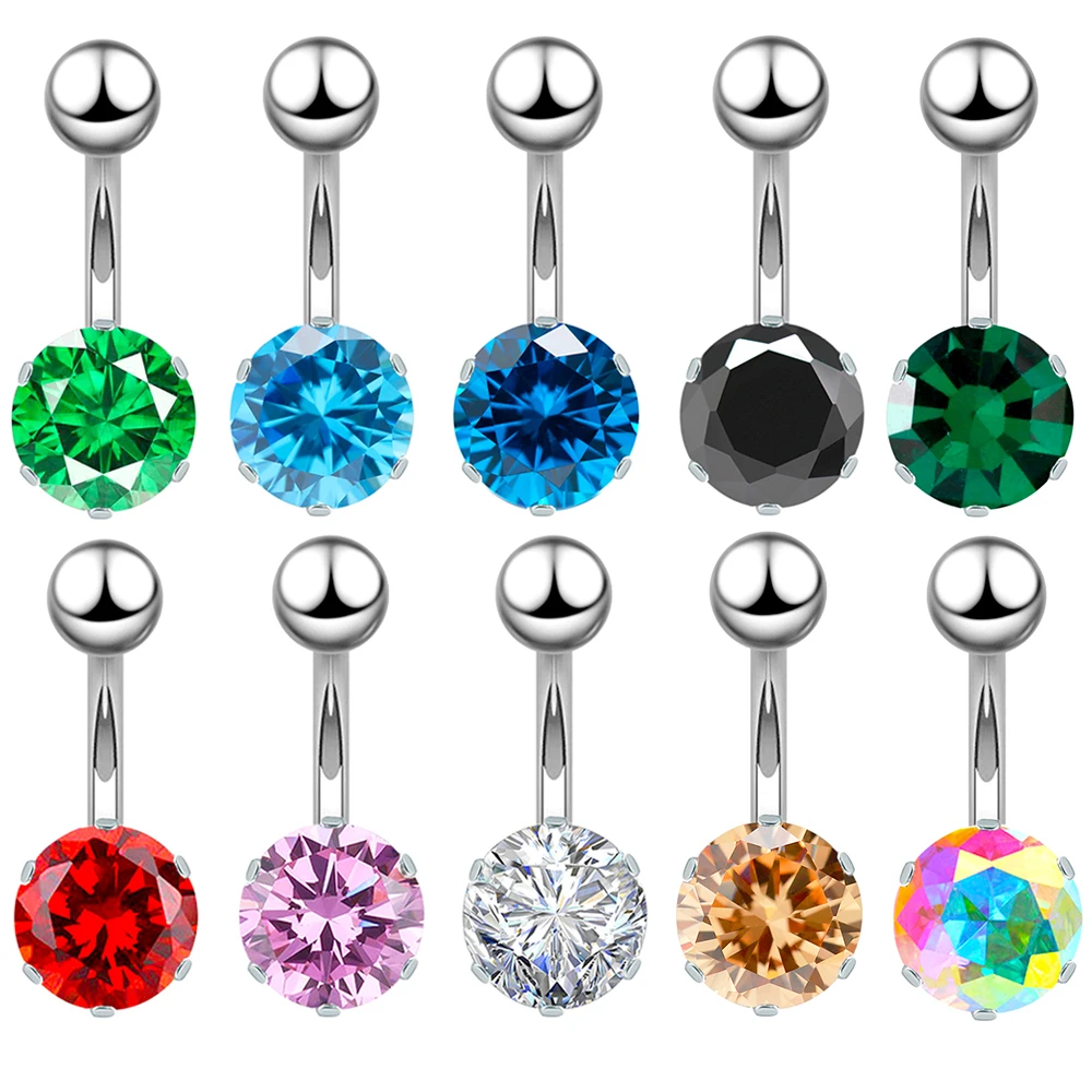 1PC Steel Belly Button Rings Navel Piercing Fashion Colorful Zircon Navel Earring Rings Barbell Piercings Sexy Body Jewelry