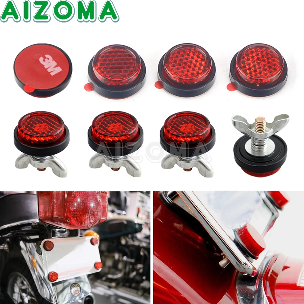 8/4/2PCS Motorcycle Round Number Plate MOT Self Adhesive Stick On & Bolt On Reflector For Cruiser Touring Rear Safety Reflective