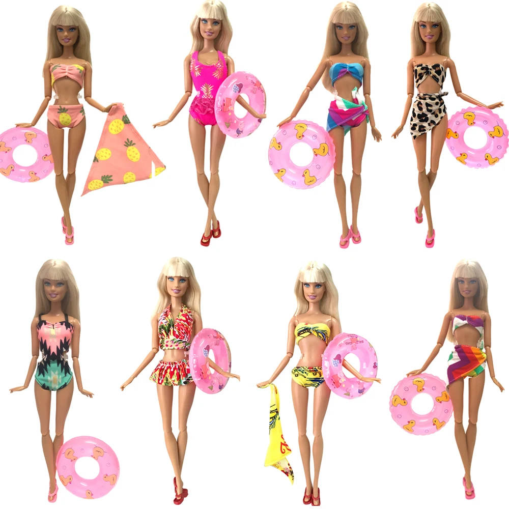 NK Swimwear Beach Bathing Bikini Swimsuit+Slippers+Swimming Buoy Lifebelt Clothes For Barbie Doll Accessories Beach Toys JJ