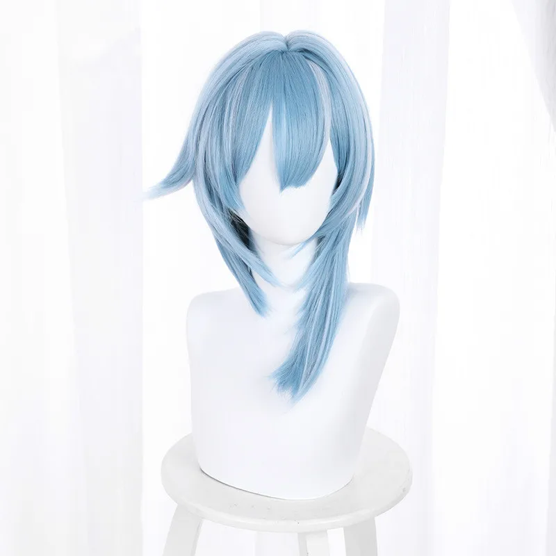 Anime Game Genshin Impact Eula Cosplay Wig Women Girls Blue Heat Resistant Synthetic Hair Halloween Role Play Wigs 38cm C44M135