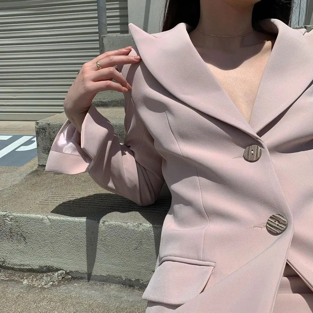 Sexy Pink Women Suits Fashion Designed Peaked Lapel Pocket Blazer Mini Skirt Club Party Casual Daily Young Girl 2 Pieces Set