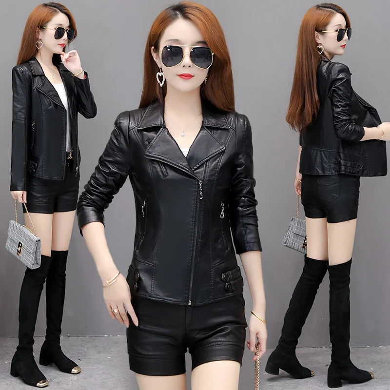 2020 New Autumn Women Pu Leather Jacket Girl Zipper Short Coat Female Black Punk Bomber Faux Leather Outwear Blazer lady spring