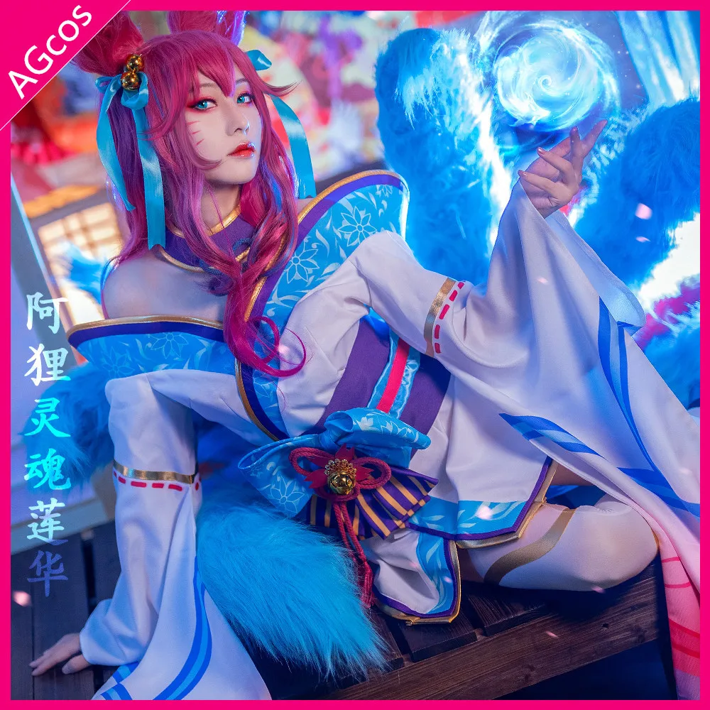 

AGCOS Customsized!! LOL Spirit Blossom Ahri Cosplay Costume Woman Chirstmas Dress Outfits Japanese Kimono Game Ahri Cosplay