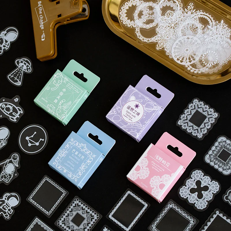 Pegatinas de encaje blanco transparente, calcomanías decorativas Kawaii, planificador, álbum de recortes, papelería, diario japonés, 50 unids/lote