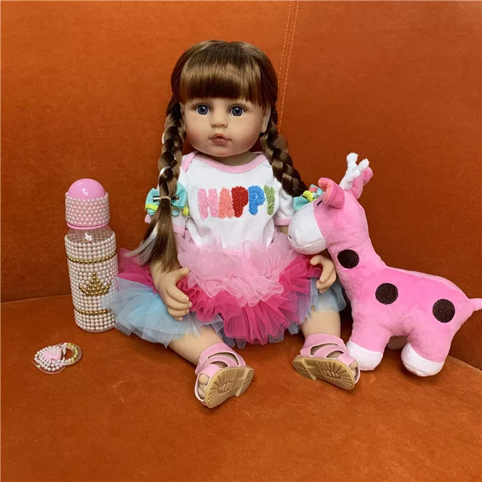 New Braid Brown Hair Wig for 22 Inch Reborn Dolls Long Straight Hair for 32-35cm Doll Head Silicone Reborn Baby Doll Hair Wig