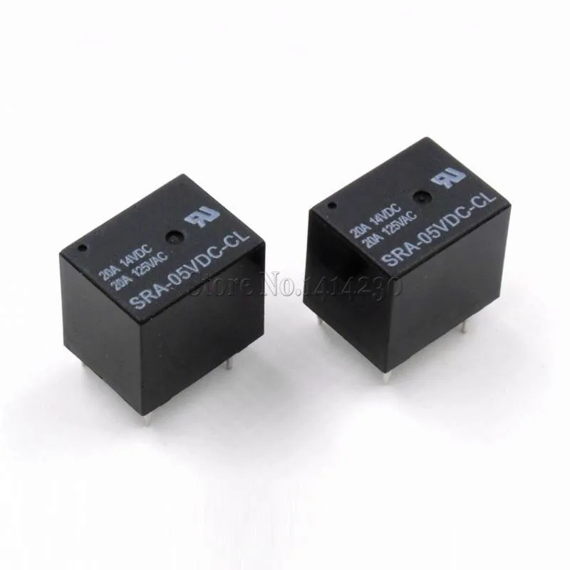 10Pcs 5V 20A DC Power Relay SRA-05VDC-CL 5Pin PCB Type In stock Black Automobile relay