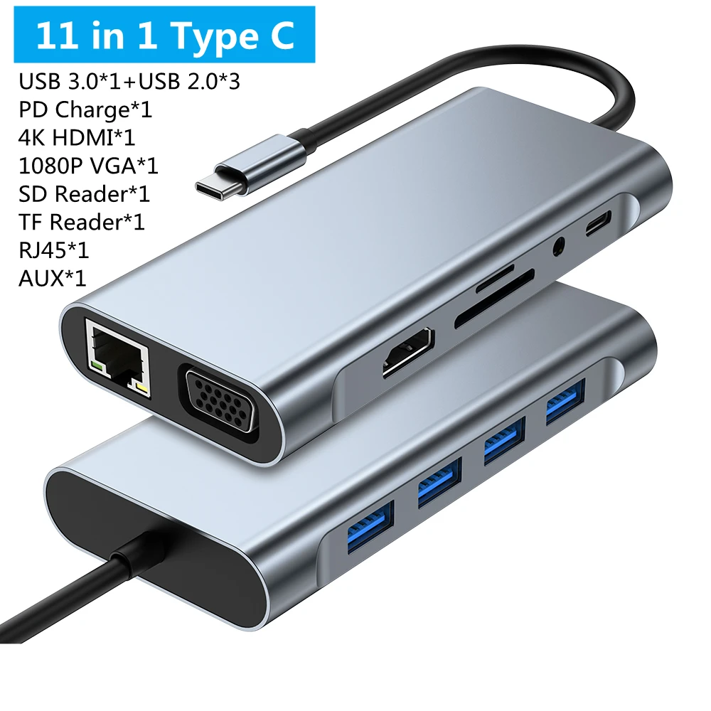 4/5/8/11-in-1 USB C Hub 3.0 Type C Dock Splitter Multiport Adapter 4K HDMI RJ45 SD/TF VGA HDMI PD for Laptop MacBook iPad xiaomi