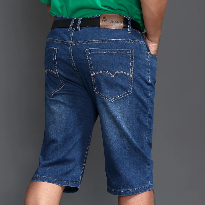 Short jeans clássico de cintura alta masculino, jeans grandes, com elástico curto, azul, tamanho grande, verão, 40, 42, 46, 48