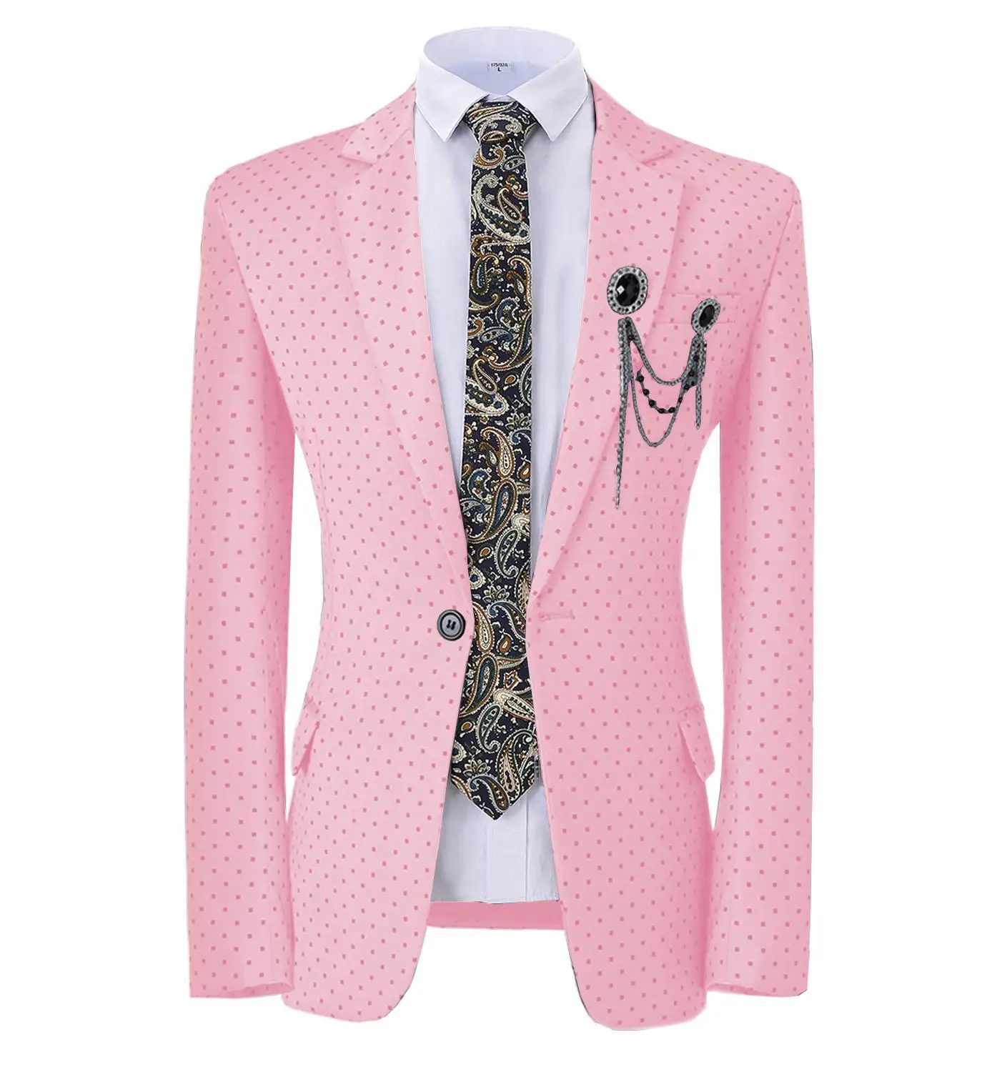 Formal Men\'s Jacket Blazer Pink Suit Slim Fit Prom White Tuxedos Patterned  Jacket for Wedding Party Groomsmen (Blazer)