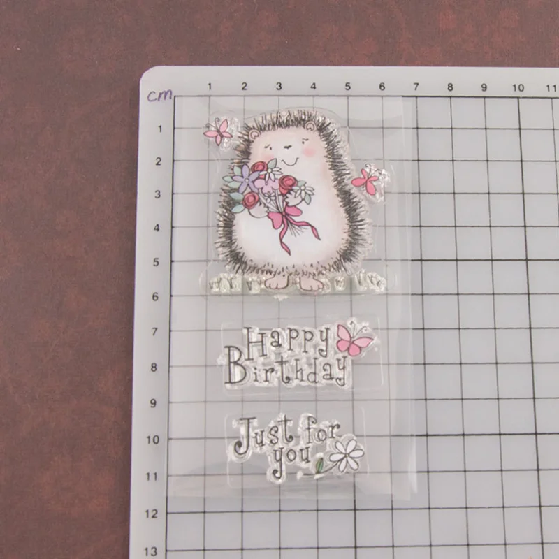 Szczęśliwy jeż przezroczysty pieczęć silikonowa pieczęć DIY Scrapbooking gumowe tłoczenie kolorowanie tłoczenie dekoracja do pamiętnika wielokrotnego użytku