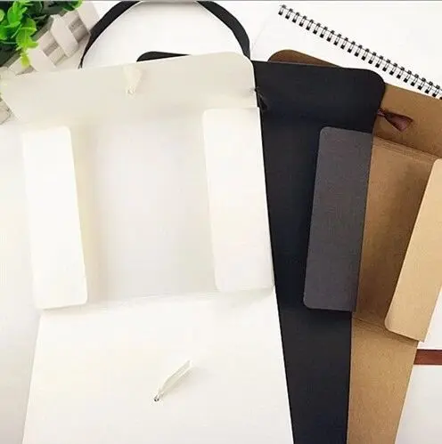 10/20/30Pcs Kraft Paper Bags Silk Ribbon Seal Carton Envelope Letter Postcard Photo Package Box Thick Kraft Paper Gift Box Pouch