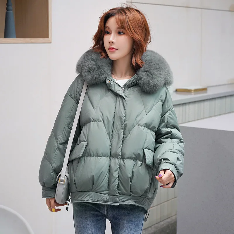 

2021 short Korean fashion down coat new winter down jacket women thickened warmth parker real fox fur collar down jacket women