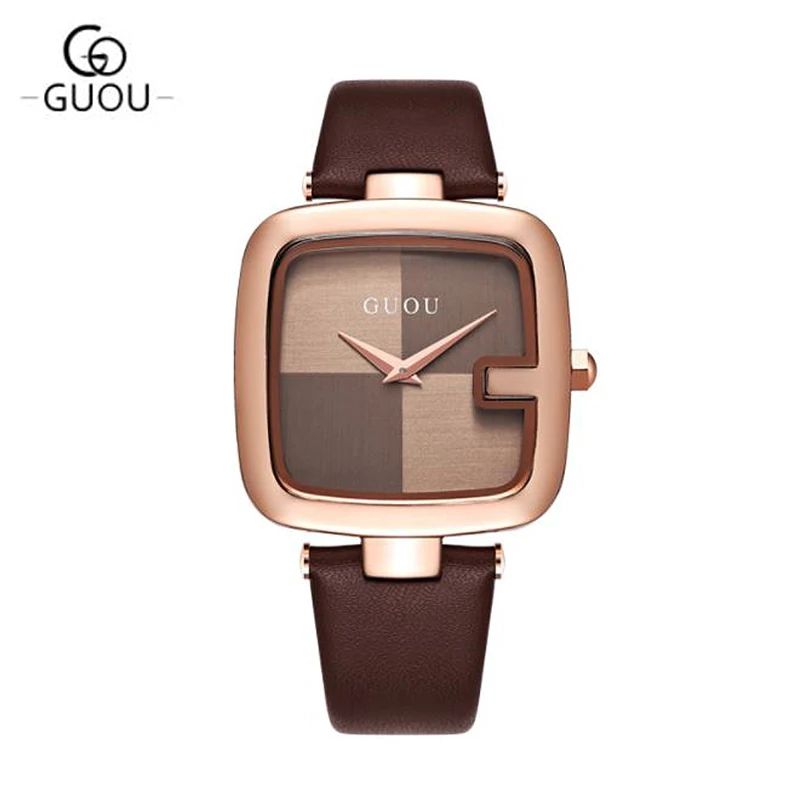 Guou-relojes de marca superior para mujer, pulsera de lujo con correa de cuero, cuadrada, a la moda, Saati, 2019