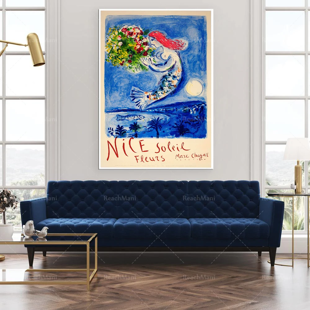Reprint of a 1960 Vintage French exhibition Poster for works by Chigall