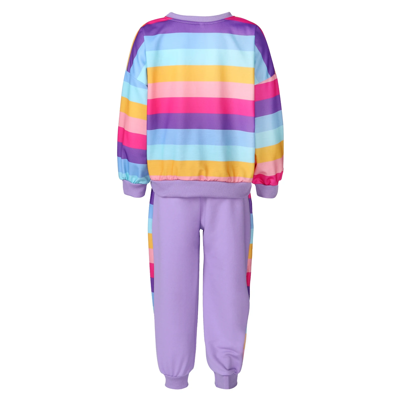 Fashion Kids Girls Sportswear Casual Sport Suit Workout Tracksuit Set Colorful Rainbow Stripes Top and Pants Children's Clothing