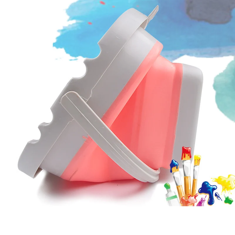 Folding Silicone Bucket With Compartment Square/Round Art Painting Portable Gouache Watercolor Paint Color Washing Pen Bucket