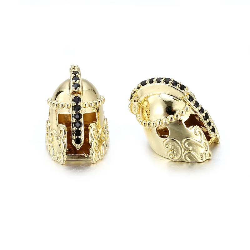 Spartan Knight Helmet Charms Copper Pave Black Cubic Zirconia Beads Pendant for DIY Craft Men Women Bracelet Jewelry Making