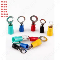 50pcs red RV1.25- 3 4 5 6 8 10 12 Ring Insulated Wire Connector Electrical Crimp Terminal Cable Wire Connector AWG
