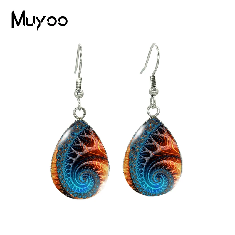 2021 New Colorful Spiral Tear drop Earring Abstract Art Fish hook Earrings Glass Cabochon Jewelry Handmade Items