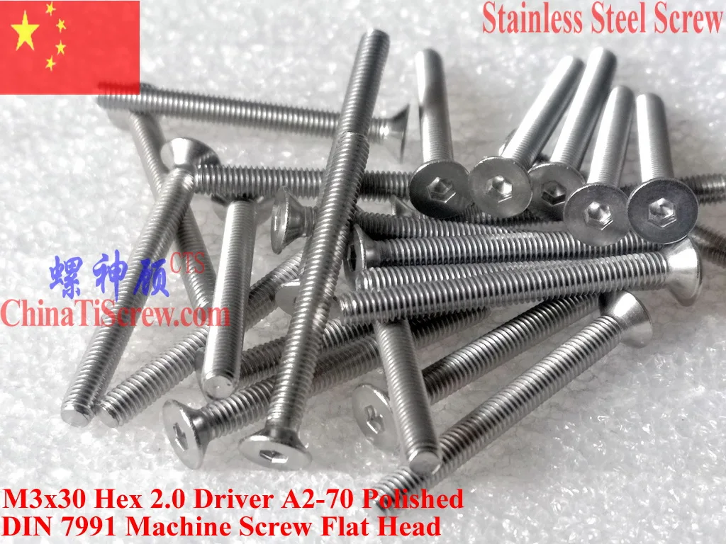 DIN7991StainlessSteelM3screwsM3x22M3x25M3x30FlatHeadHex2.0DriverA2-70Polished50pcsQCTiScrew-AliExpress13