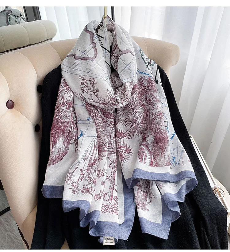 

KOI LEAPING new Retro woman fashion map printing long scarf Party shawl headscarf hot popular beach Sun protectiongift