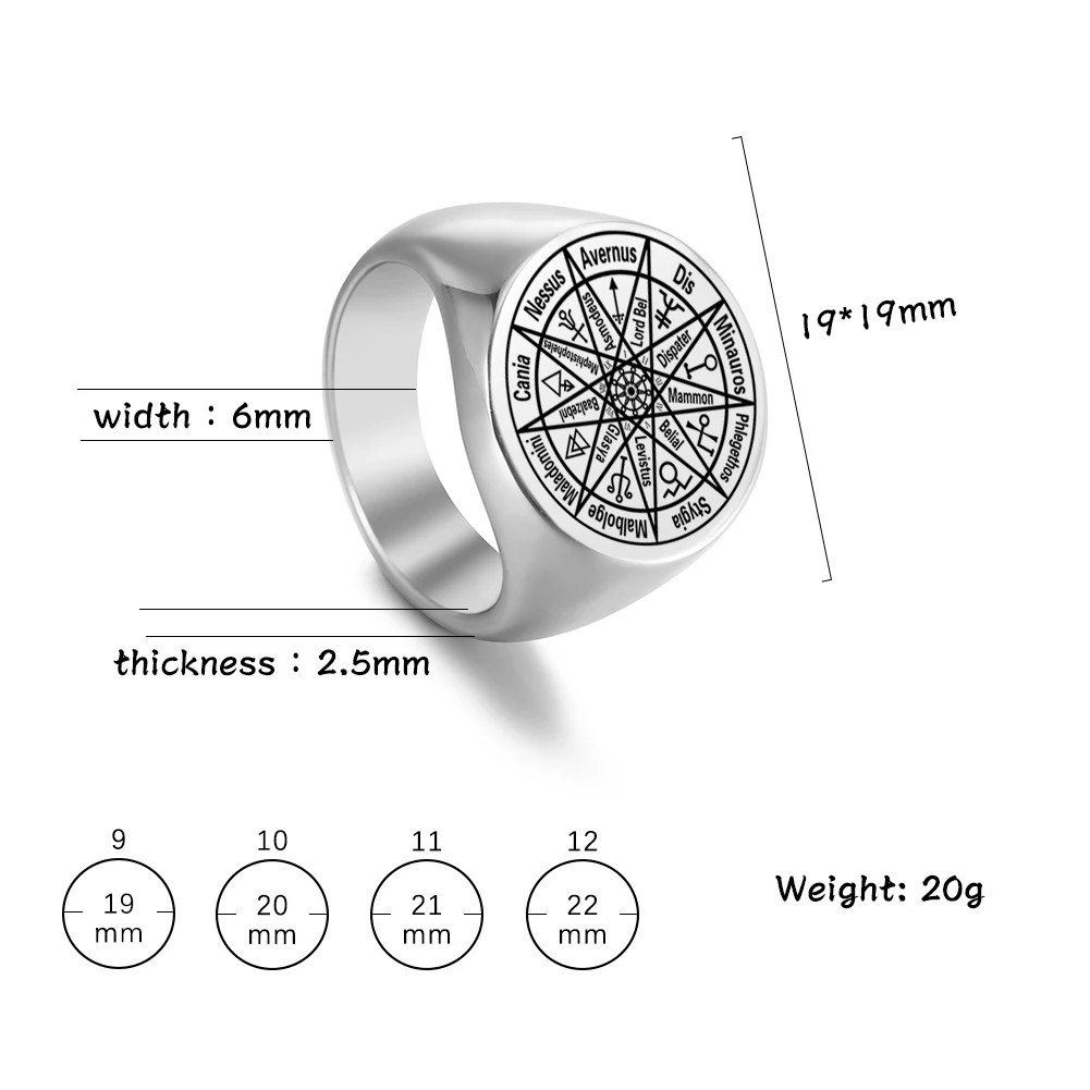 Nine Hells and Layer Rulers Solomon Seal Punk Ring for Men Women Stainless Steel Engraving Viking Men\'s Signet Ring Jewelry