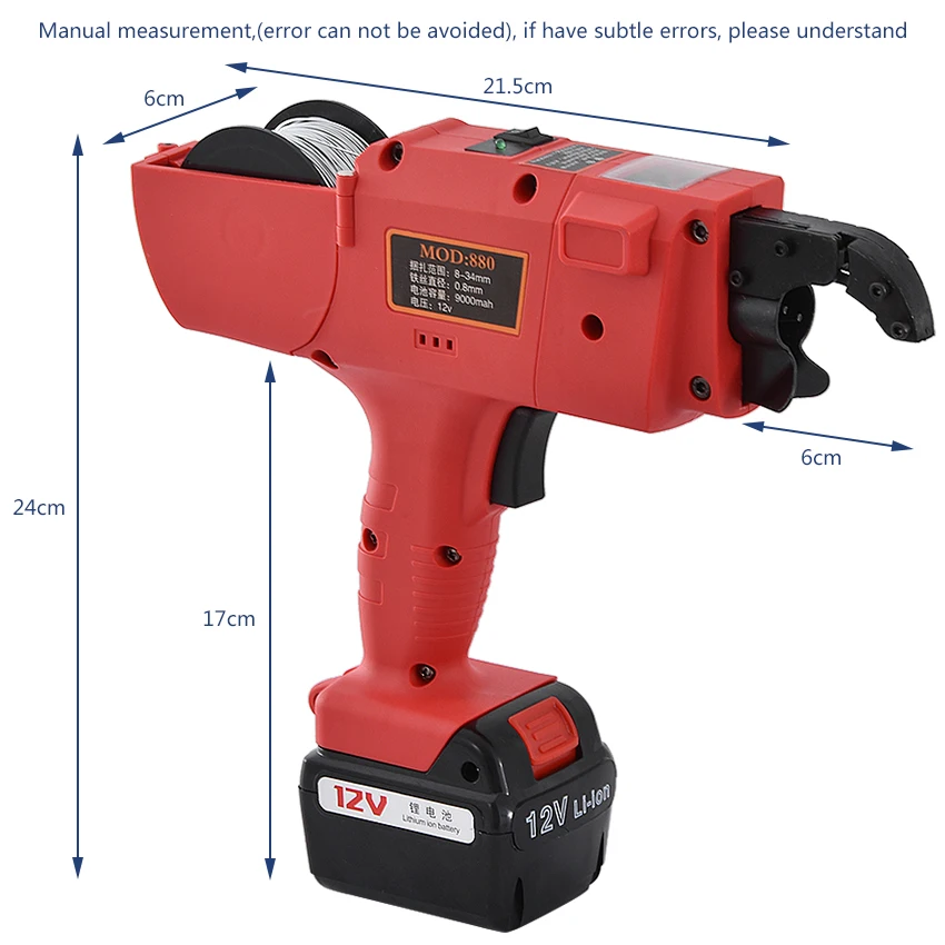 Atadora de barras de refuerzo eléctrica, máquina de encuadernación de barras de refuerzo de batería de litio recargable de mano, atadora automática de barras de refuerzo, 12V 8-34