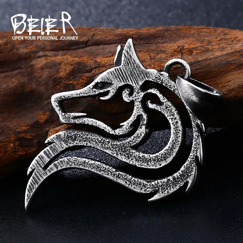 Beier 316L stainless steel celt wolf head pendant dropshipping hot sell viking wolf men necklace Fashion Jewelry LLBP8-302P