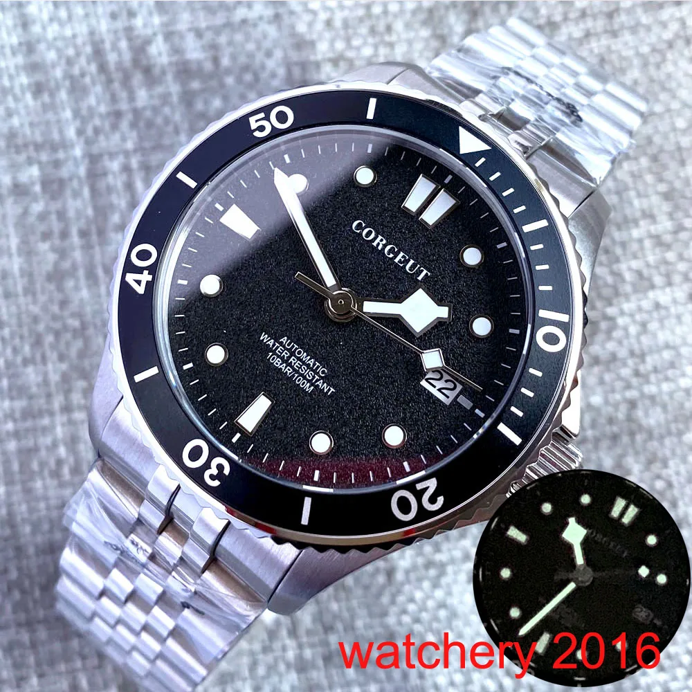 Corgeut 40mm Blue Black NH35 Mechanical Automatic Movement Luminous Sapphire Glass 100M Waterproof men's Watch