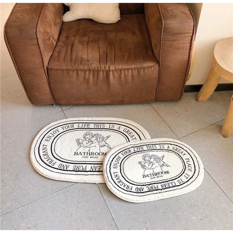 Medicci Home Luxury Bathroom Rugs French Retro Angel Print Shaggy Carpet Non Slip Bath Shower Mat Laundry Room Bedroom 40x60cm view 2