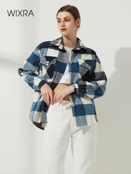 Wixra Womens Plaid Shirt Jacket Coat Ladies Pockets Thick Turn Down Collar Plus Size Female Outerwear