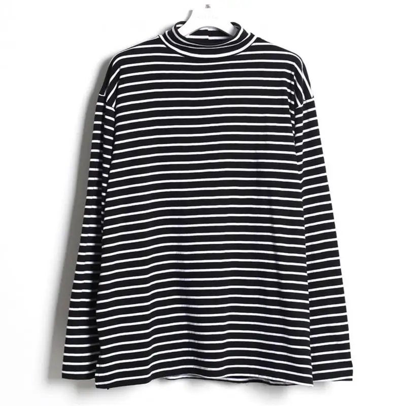 

Men's Long Sleeve T-Shirt Spring And Autumn New High Collar Hong Kong Style Youth Leisure Loose Large Size T-Shirt