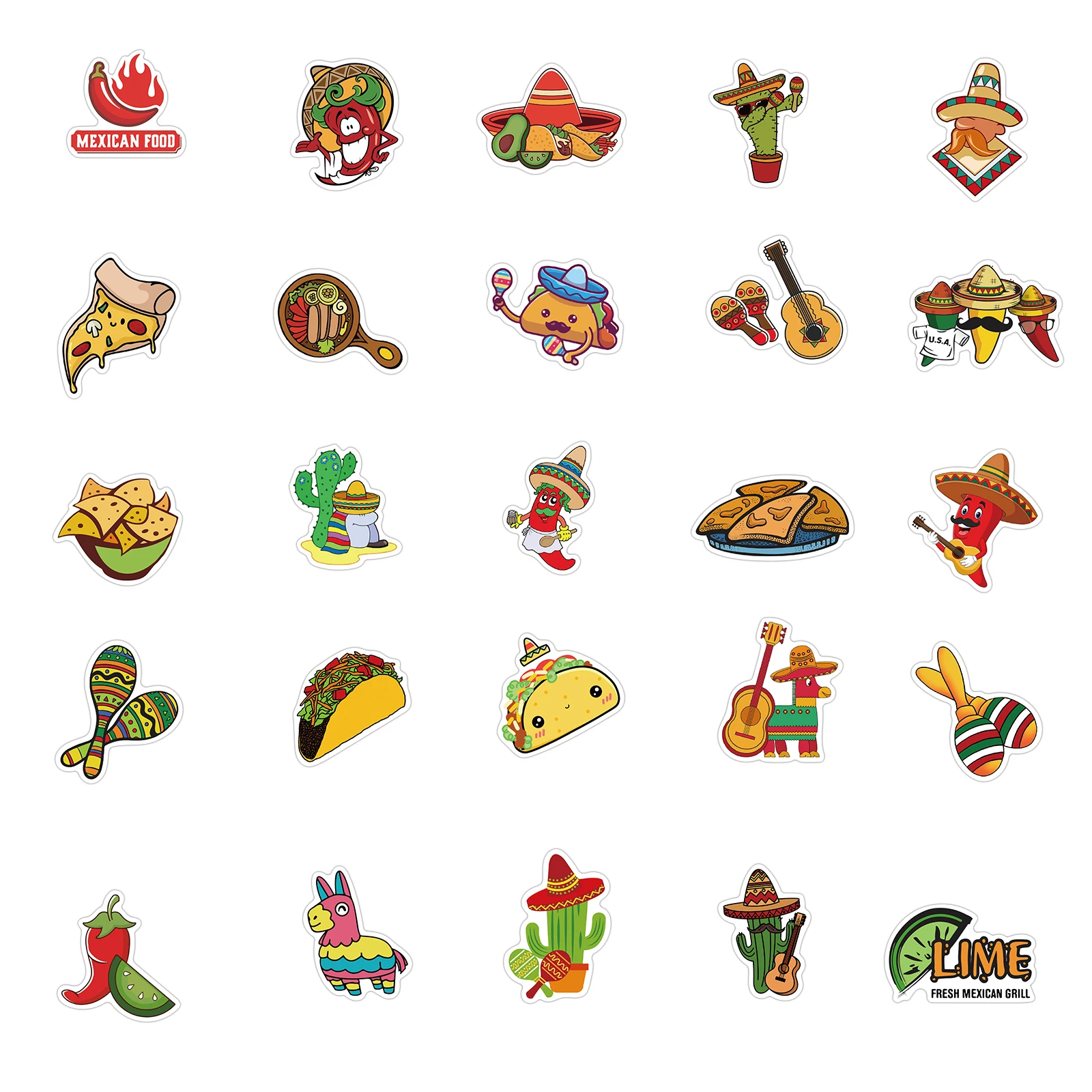 100pcs/set Mexico Style Food Stickers For Guitar Kids TOY Bicycle Motorcycle Skateboard Snowboard Laptop Luggage Decals