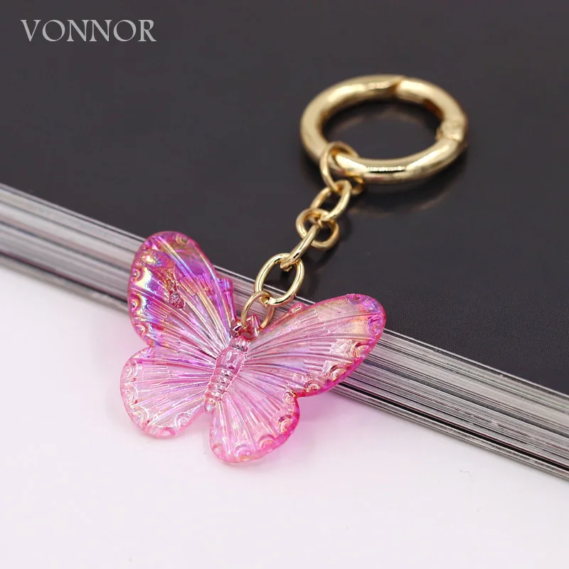 Colorful Acrylic Butterfly Pendant Key Chain Fashion Women Jewelry Bag Hanging Car Key Ring Accessories Gifts