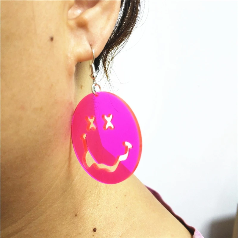 KUGUYS Hot Pink Cute Drop Earrings for Women Dangle Jewelry Face Star Lightning Snow Acrylic Fashion Festival Party Accessories